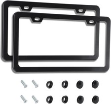 2PCS Matte Black License Plate Frames - No-Cover State Name - Premium Rust Proof picture