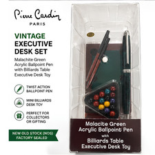 Vintage Pierre Cardin Malachite Green Ballpoint Pen Mini Billiards Desk Toy NOS picture