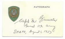 General Alfred Gruenther Army Vintage 1953 Signed Embossed NATO Card SACEUR COA picture