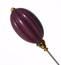 Long Simple HATPIN with MAUVE PLUM Fashion Bead on Gold Finish Setting - 10 inch picture