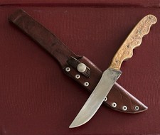 CUSTOM KNIFE 1940’S - 1950’S UNIQUE DESIGN & ORIGINAL SHEATH - ESTATE SALE picture