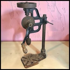 Antique Early 20th Century Cast Iron Hand Crank Drill Press Bench Tool USA picture