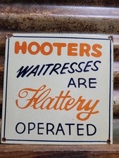 VINTAGE HOOTERS PORCELAIN SIGN OLD BARTENDER BAR RESTAURANT WAITRESS BROTHEL picture