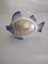 Blue White Ceramic Fish Figurine Coastal Beach Decor Shell Look Accent 8