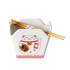 Urban Tokyo Chinese Takeout Box Style Porcelain Bowl With Chopsticks 18 fl oz picture