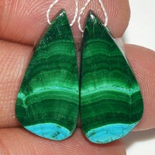 23Cts  Natural Malachite Gemstone Cabochon Side Drill Earrings 24x11mm #P2484 picture