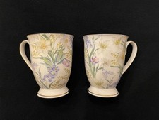 Grace Teaware Fine Porcelain Footed Mugs (2) Spring Floral Pattern w Gold Trim picture