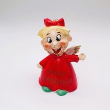 Vtg 50s Kreiss Merry Christmuth Christmas Freckle Face Angel Bell Ornament 4.5