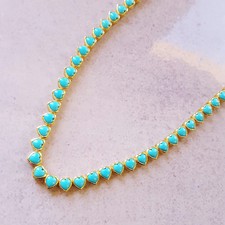 Heart Shaped Sleeping Beauty Turquoise Tennis Necklace For Her in 14K  Gold Over picture