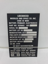 Vintage Lockheed metallic identification Sticker  military aerospace component picture
