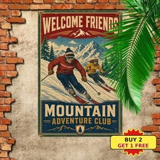 Ski Lover Mountain Club Tin Sign Winter Sports Retro Wall Decor picture