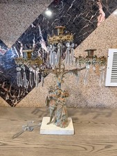 Vtg 3-Arm Brass Candelabra Couple Figurine with Crystal Prisms As Is 18.5