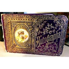 1800's Antique Victorian Leather German Autograph Album Die Cuts Friendship Book picture