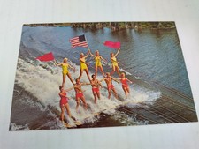 Vintage Cypress Gardens Florida Human Pyramid on Water Skis Chrome Postcard picture