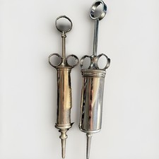 Lot of 2 Antique Medical Syringes Randall-Faichney MATCHLESS Boston Vintage picture