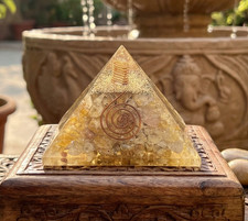 Golden Yellow Quartz Crystal Resin Pyramid Gemstone Decor Wholesale picture