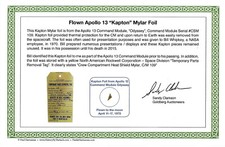 Flown Apollo 13 Kapton Foil from Odyssey Command Module on COA certificate picture
