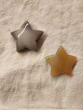 2 Hand Carved Stars Natural Agate Stones. picture
