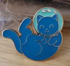 Delightful Blue Astronaut Cat Pin; Enamel And Metal- New picture