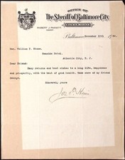 1909 Sheriff Baltimore City Court House Robert J Padgett Letter Seaside Hotel picture