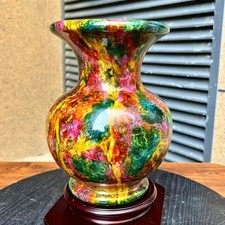 4.5 lb Polished Rainbow Jade Vase Flower Pot Multicolor Crystal Office Decor picture