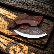 SHARD BLADE D2 Steel Alaskan ULU Hunting Knife Wood Handle Full Tang Sheath 7