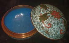 Impressive Vintage Chinese Brass Cloisonne Circular Trinket Box picture