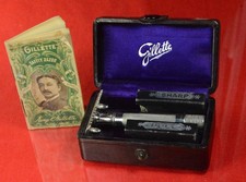 Gillette 1906 Single Ring Old Type Razor with Script Gillette Case, Instructions picture