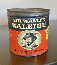 VTG Sir Walter Raleigh Smoking Tobacco Tin 14 Oz w/Knob Lid ~ Pipe picture