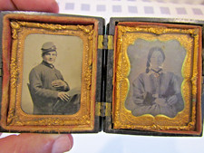  CIVIL WAR SOLDIER & WIFE ,PATRIOTIC CASE''THE UNION & CONSTITUTION'' 3''X 2 1/2 picture