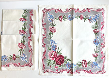 VINTAGE FLORAL Set 4 Cotton NAPKINS White- Red/Pink Gray Blue,Cottagecore 1950’s picture