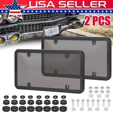 2PCS Waterproof Black Frame License Plate Cover Bubble Lens Universal Car Truck picture