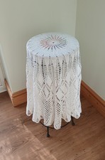 Vintage Crocheted White Round Tablecloth for small display table. No65 picture