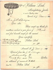 Vintage 1899 William Link Jeweler Newark NJ receipt, bracele picture