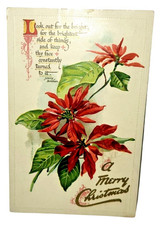 Antique 1909 Tuck’s Christmas Postcard Poinsettia Gold Embossed Posted NH picture