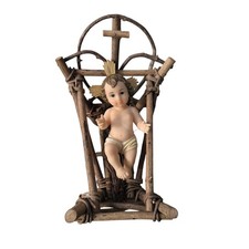Vintage Florentine Collection Baby Jesus Figurine Statue Wooden Manger Nativity picture