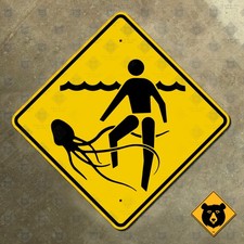 Australia Queensland jellyfish warning highway road sign beach ocean 16x16 picture