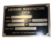 Airframe Manufacture Data Plate, FAA - U.S. Drug Enforcement Required  Vintage picture