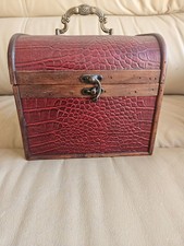 Vintage Wooden Storage Box With Crocodile Print Burgundy Color 7 X 6.5 X 7.5 Inc picture