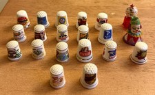 Mixed lot of 20 Unique VINTAGE SOUVENIR THIMBLES Clown, Salt, Coca Cola picture
