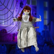 EUC LED Animated Halloween Red Haired Scary Swinging Haunted Zombie Girl picture