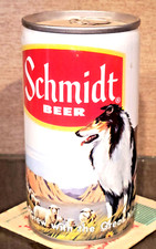 1972 BOTTOM OPEN SCHMIDT CRIMP STEEL PULL TAB BEER CAN HEILEMAN COLLIE DOG EMPTY picture