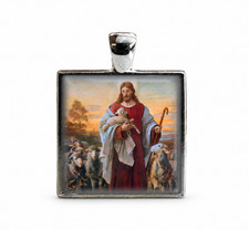 The Good Shepherd and His Sheep Handmade Catholic Medal, Jesus Christ Pendant picture