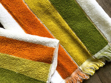 NEW Vintage FIELDCREST Mid Century 1970 Orange Olive Stripe Hand Towel FaceCloth picture