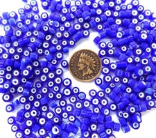 WHOLESALE  1/4 Pound Blue 3mm White Heart African Trade Beads 677 - 3 picture