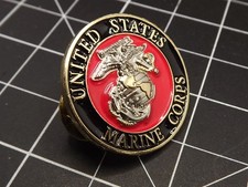 FREE SHIP Lapel Pin USMC United States Marine Corps LOGO Black & Red Enamel 7/8