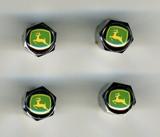 John Deere 4 Chrome Plated Brass Tire Valve Caps Car Bike Golf Carts John Deere picture