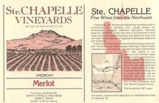 Ste Chapelle Vineyards Merlot Emmett ID 1970s 1978 Vtg Sainte Wine Label picture