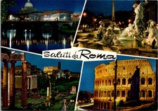 Postcard Saluti da Roma Multi-View Night Rome Italy Colosseum Trevi Fountain picture
