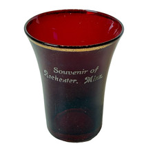 ROCHESTER MN MINNESOTA Ruby Red Flash Souvenir Glass TRINKET ANTIQUE CUP picture